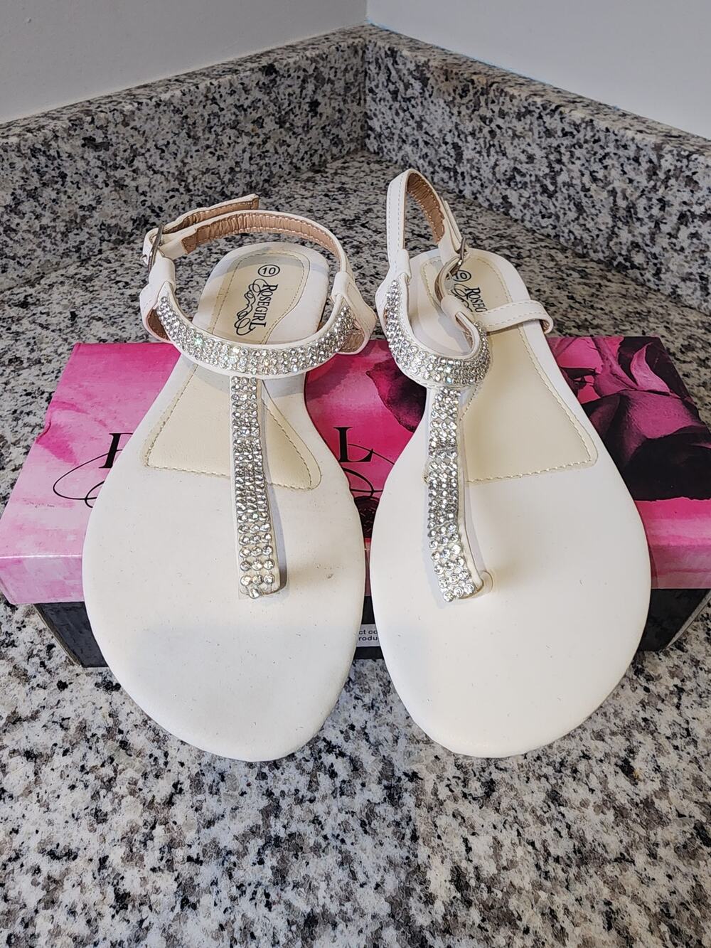 Rosegirl Cream and Rhinestone strap sandals